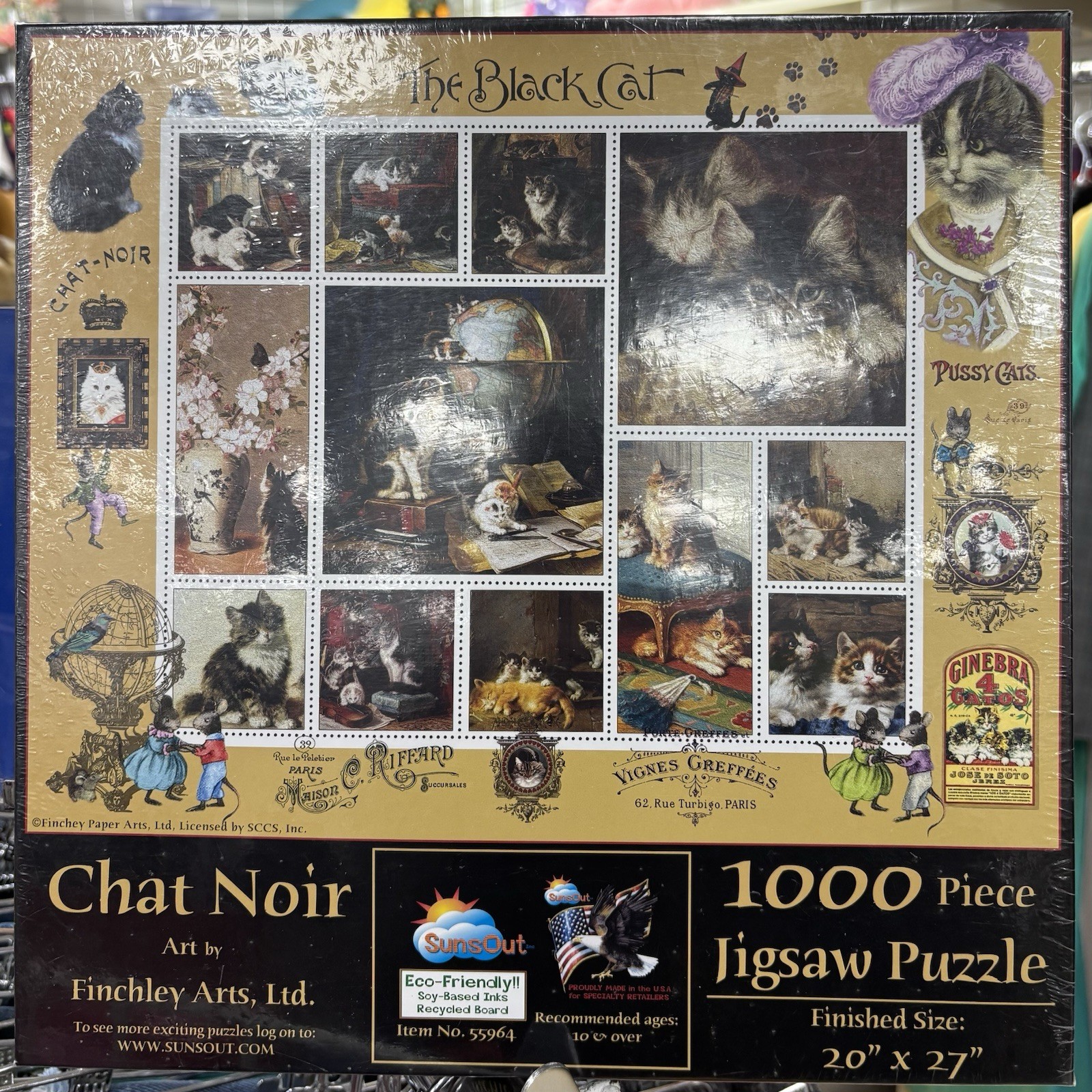 VTG New Sunsout Finchey Paper Arts 1000pc Jigsaw Puzzle-Chat Noir #55964 Cats_0 VTG New Sunsout Finchey Paper Arts 1000pc Jigsaw Puzzle-Chat Noir #55964 Cats