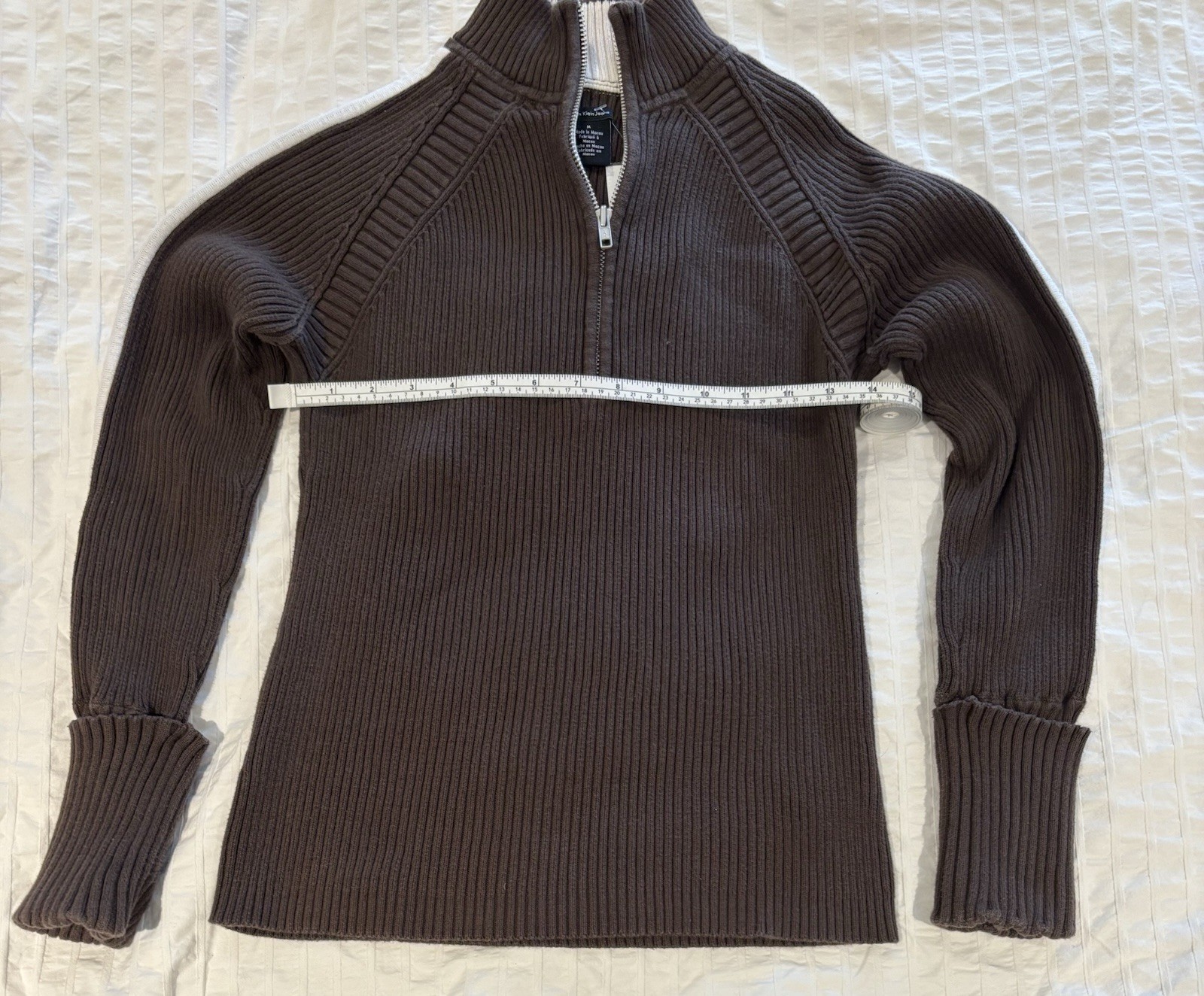 VINTAGE 90’s Calvin Klein Brown Ribbed Half-Zip Sweater Chunky Stretch Knit M_4 VINTAGE 90’s Calvin Klein Brown Ribbed Half-Zip Sweater Chunky Stretch Knit M