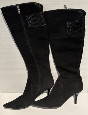 Strimma Women's Black Suede Low Heel 2” Knee Tall Boots Size EU 38 US 7.5