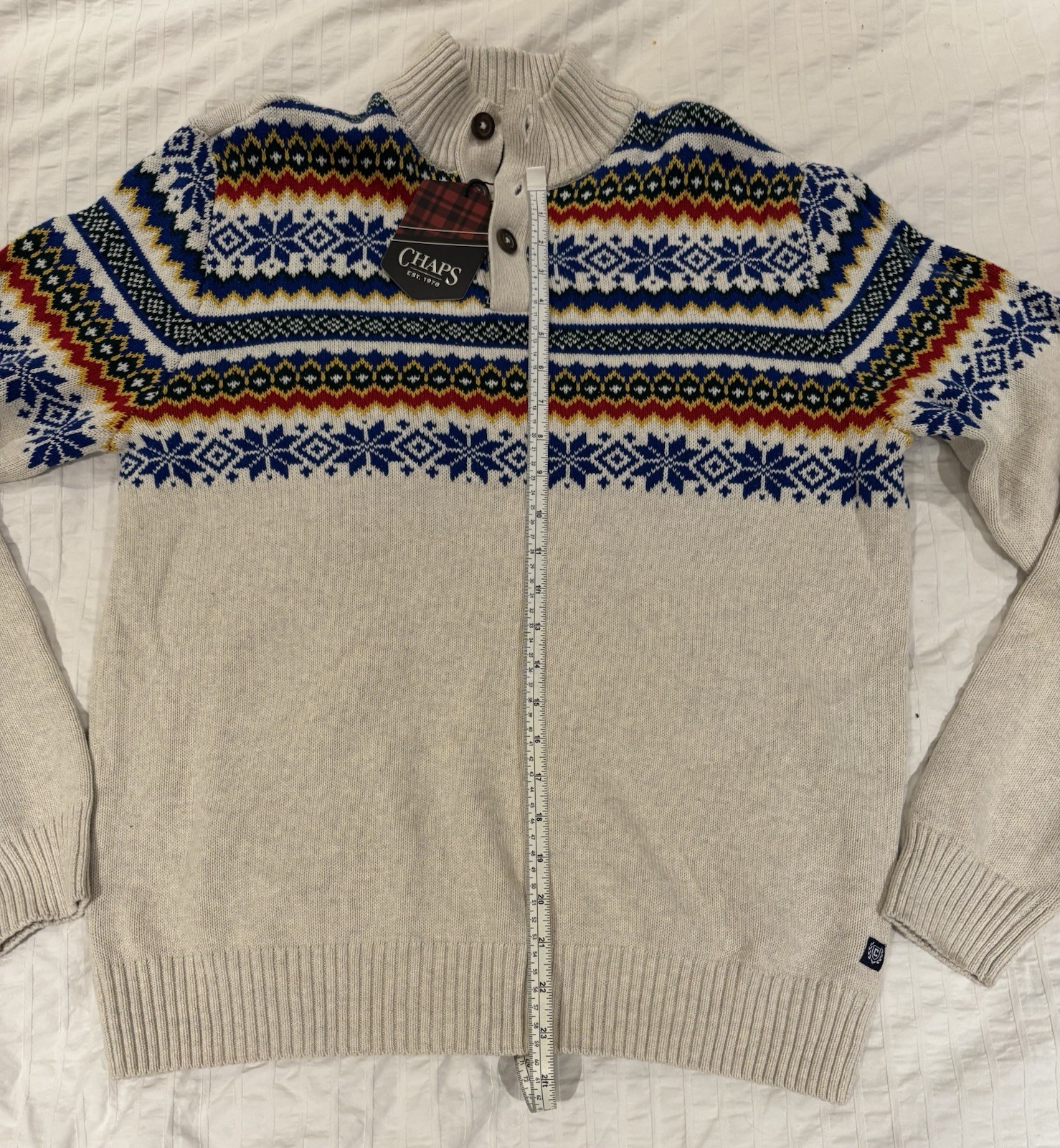 New Chaps Ralph Lauren Fair Isle Nordic Knit Quarter Button Sweater Men's Sz Med_6 New Chaps Ralph Lauren Fair Isle Nordic Knit Quarter Button Sweater Men's Sz Med