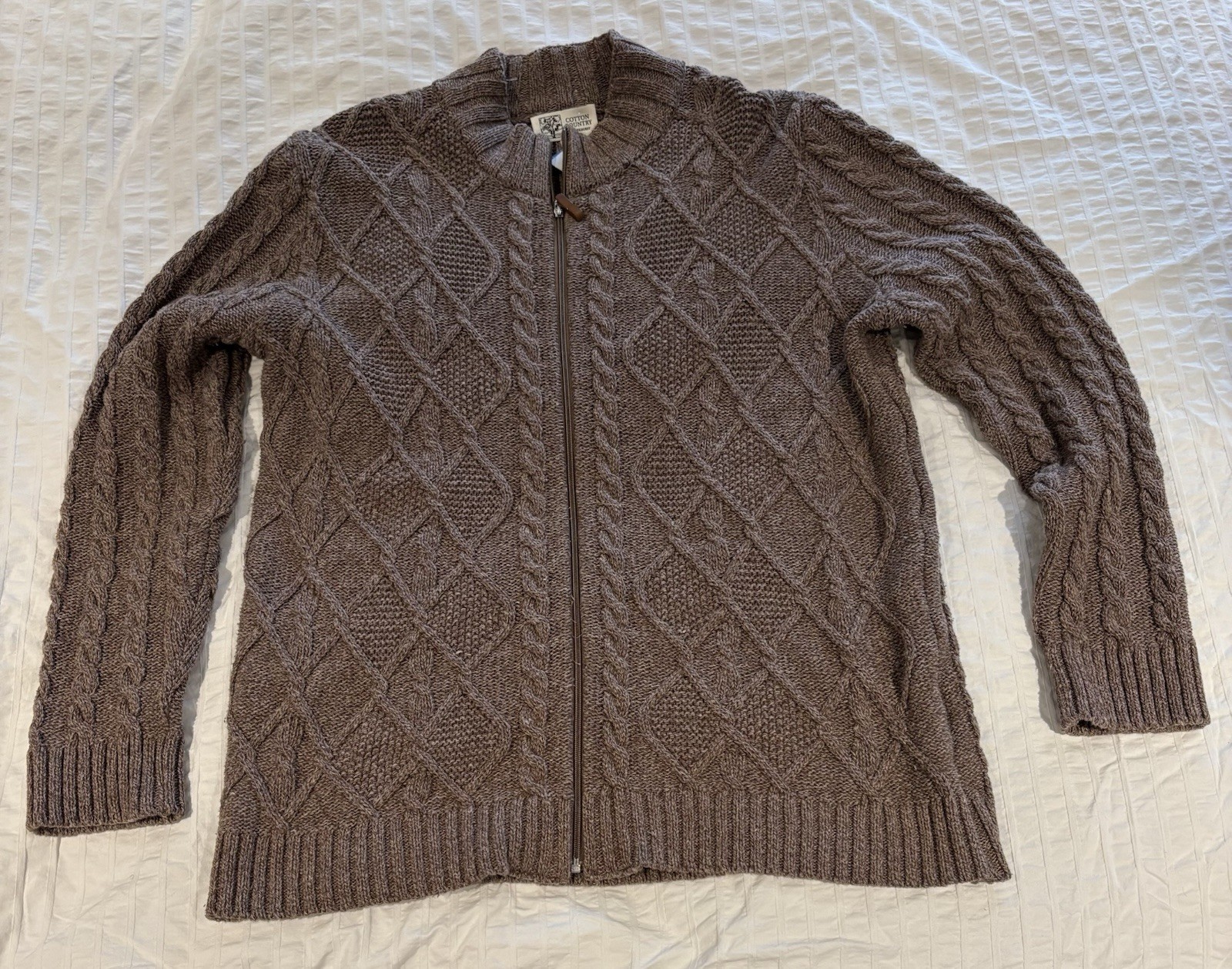 VTG 90’s Cotton Country Sweater Womens XL Heathered Cable Knit Fisherman Style_0 VTG 90’s Cotton Country Sweater Womens XL Heathered Cable Knit Fisherman Style