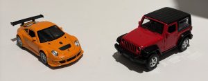 2 x MSZ Die-Cast Pullback Vehicles Jeep Wrangler 1:42 & Porsche 911 1:39 GUC