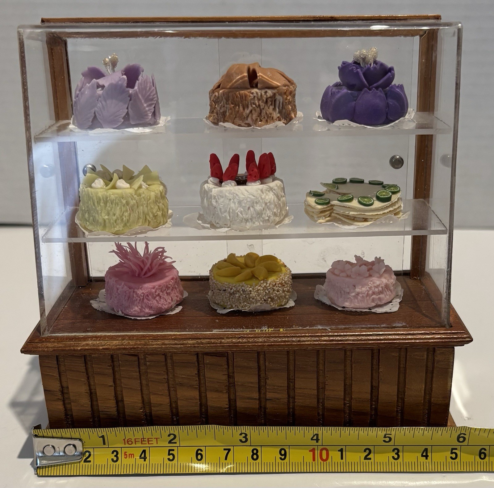Dolls House Miniature Handmade Bakery Display & 9 Cakes Diorama w/ Sliding Doors_7 Dolls House Miniature Handmade Bakery Display & 9 Cakes Diorama w/ Sliding Doors