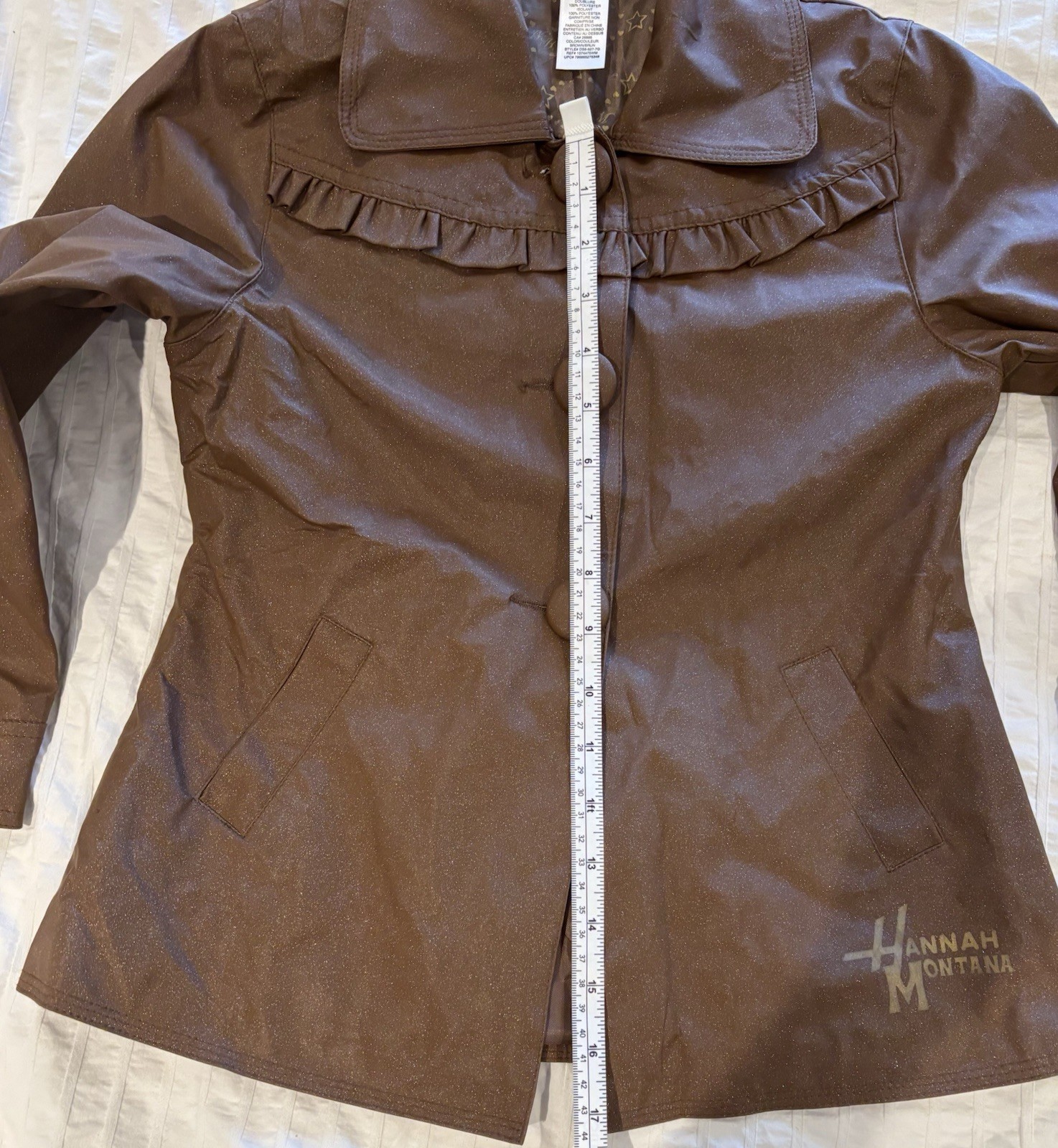 Y2K Disney Hannah Montana Costume Faux Leather Coat Ruffles Gold Flecks Size 6_7 Y2K Disney Hannah Montana Costume Faux Leather Coat Ruffles Gold Flecks Size 6