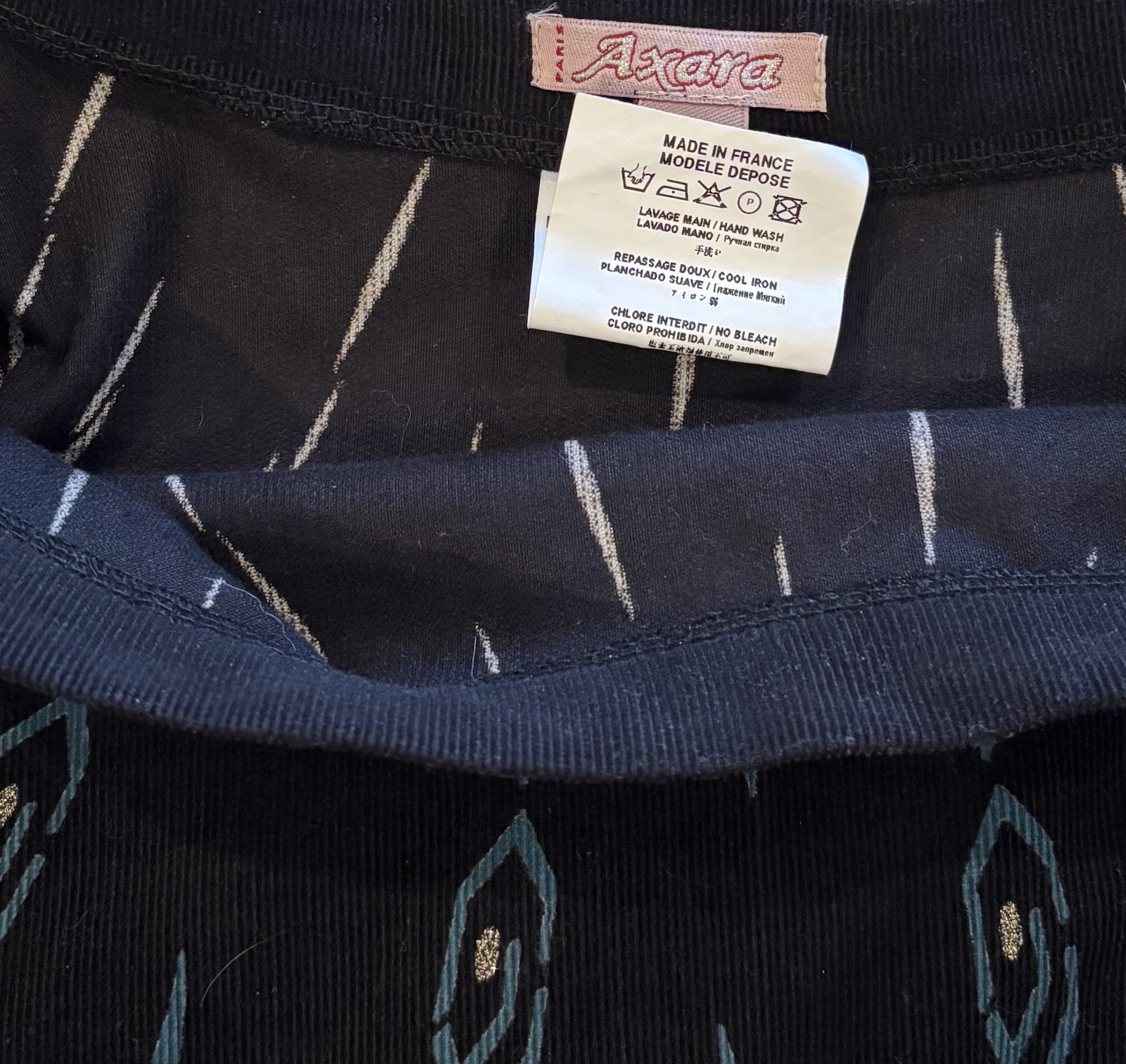 Axara Made in France Long Navy Teal & Gold Boho Hippie Skirt Cotton Size 8_3 Axara Made in France Long Navy Teal & Gold Boho Hippie Skirt Cotton Size 8