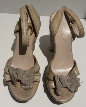 Home Prada Leather Bow Accents Sandals Women's Size: EU 37 US 6.5 - Statement 4” Heel