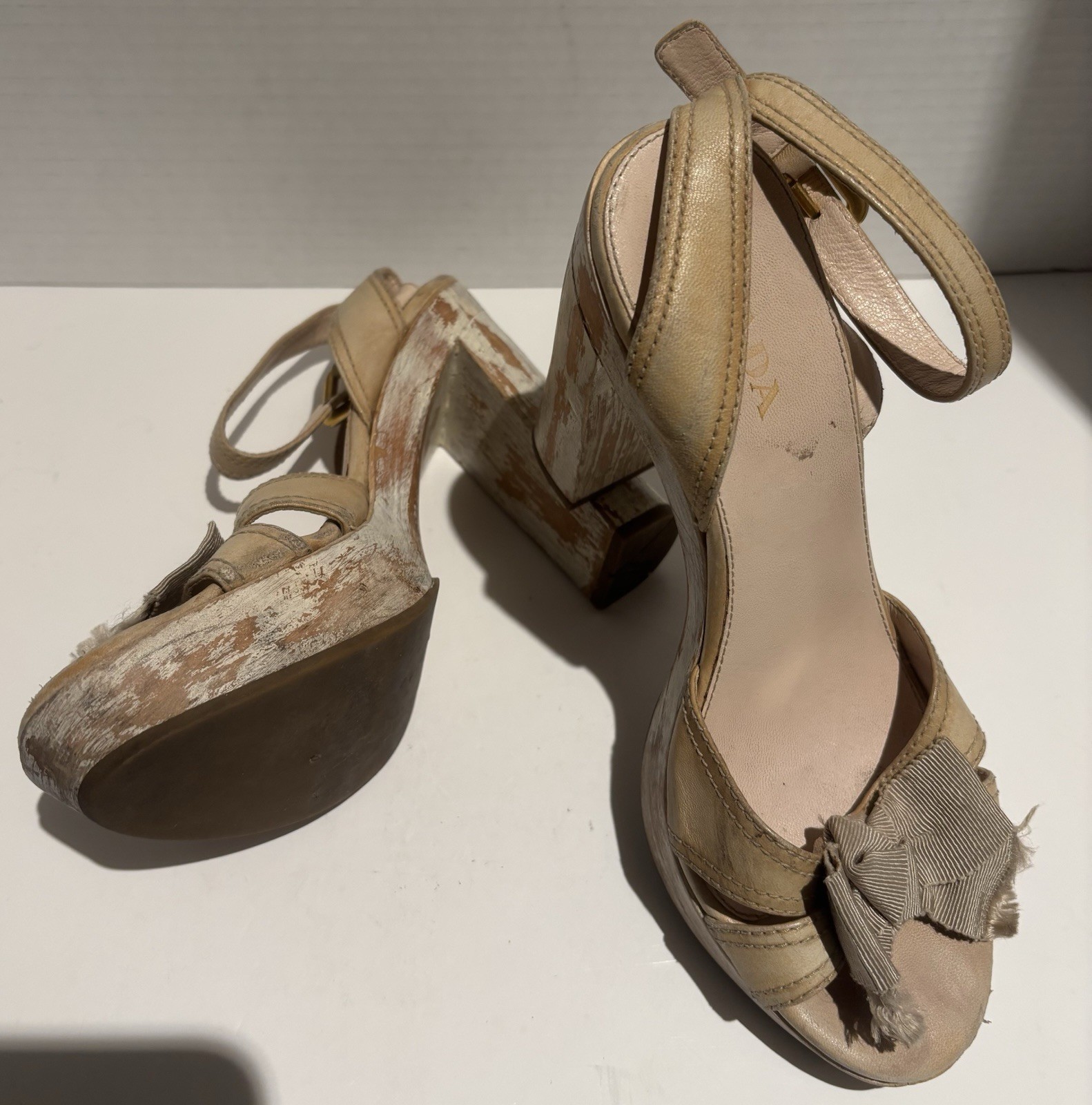 Prada Leather Bow Accents Sandals Women's Size: EU 37 US 6.5 - Statement 4” Heel_1 Prada Leather Bow Accents Sandals Women's Size: EU 37 US 6.5 - Statement 4” Heel