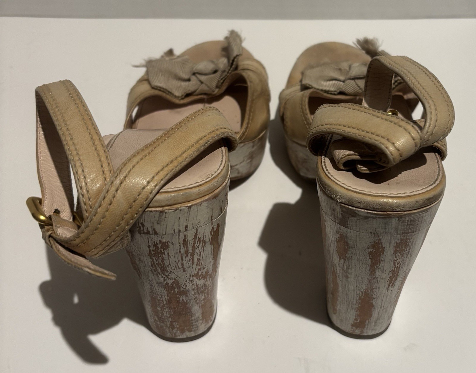 Prada Leather Bow Accents Sandals Women's Size: EU 37 US 6.5 - Statement 4” Heel_2 Prada Leather Bow Accents Sandals Women's Size: EU 37 US 6.5 - Statement 4” Heel