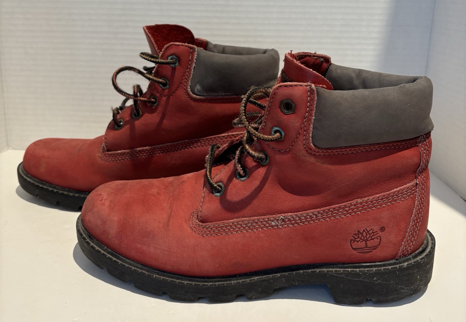 Timberland Kids Hiking Boots Red Leather Waterproof Size 4 GUC_2 Timberland Kids Hiking Boots Red Leather Waterproof Size 4 GUC