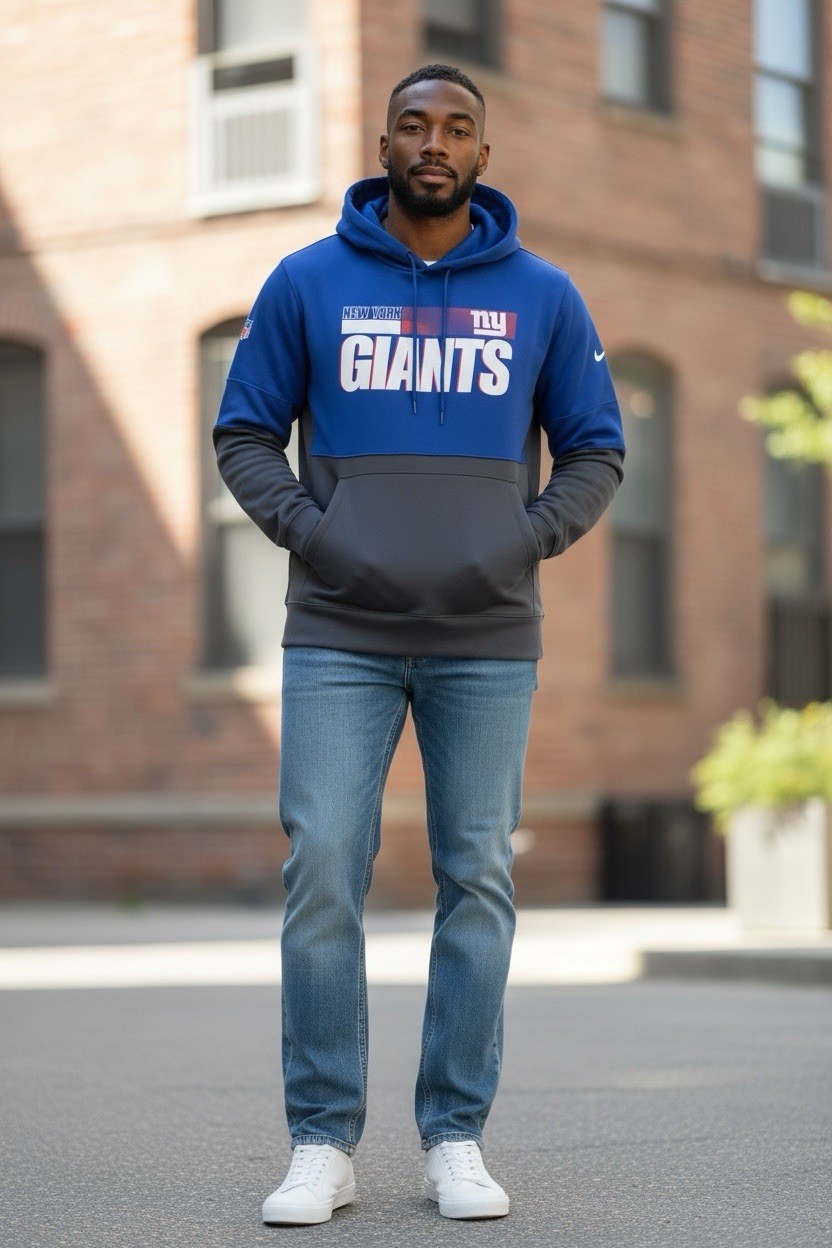 New York Giants Nike Hoodie Mens Large Blue Therma Fit NFL On Field Pullover_0 New York Giants Nike Hoodie Mens Large Blue Therma Fit NFL On Field Pullover