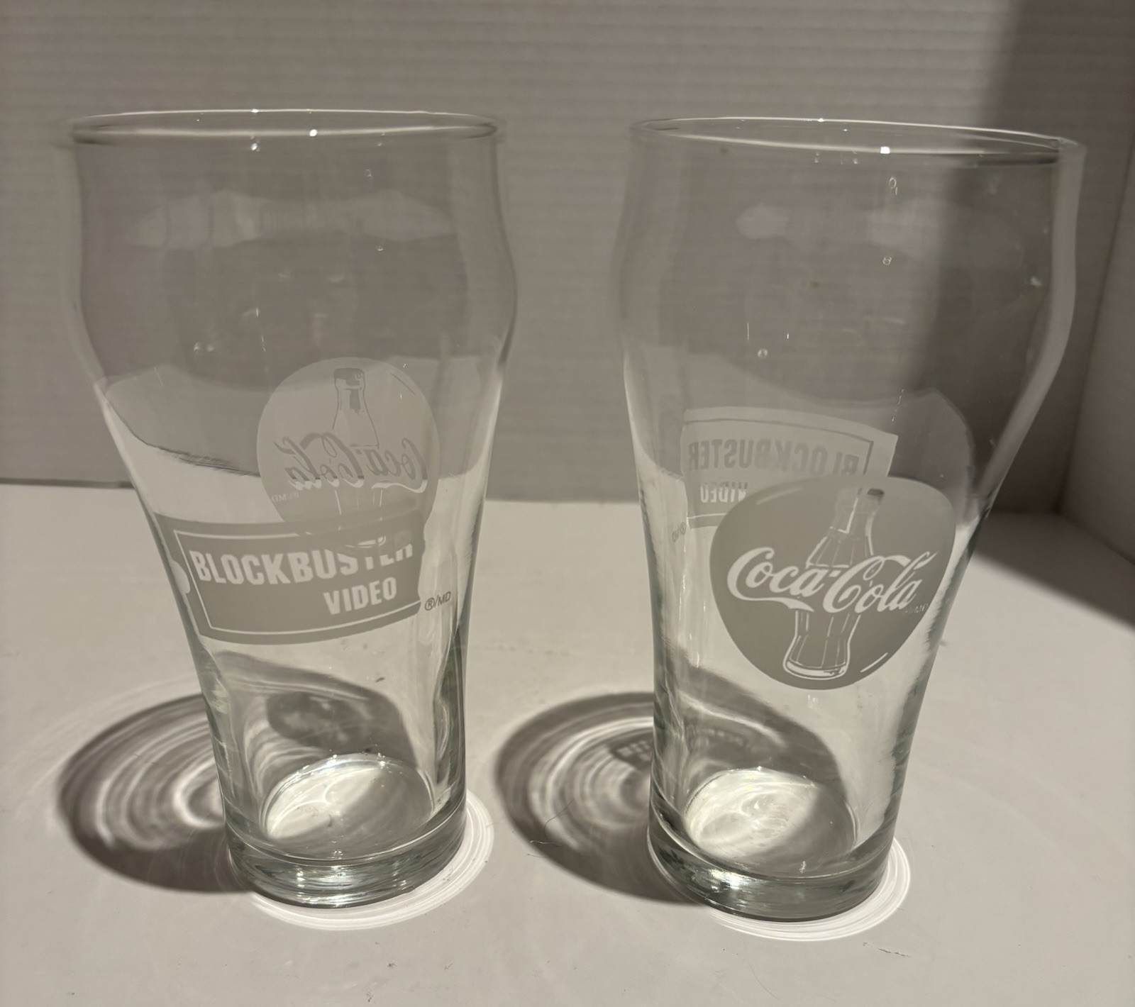 Pair of Vintage BLOCKBUSTER VIDEO X COCA COLA GLASSes 6” 1980’s_2 Pair of Vintage BLOCKBUSTER VIDEO X COCA COLA GLASSes 6” 1980’s
