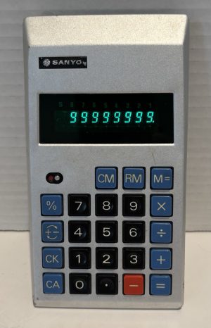 Vintage Sanyo CX-8130 Handheld Calculator Green VFD 8-Digit Display Japan TESTED