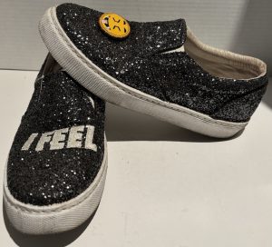 Chiara Ferragni Silver Iridescent Leather “I FEEL” Slip On Sneakers Sz EU39 US8