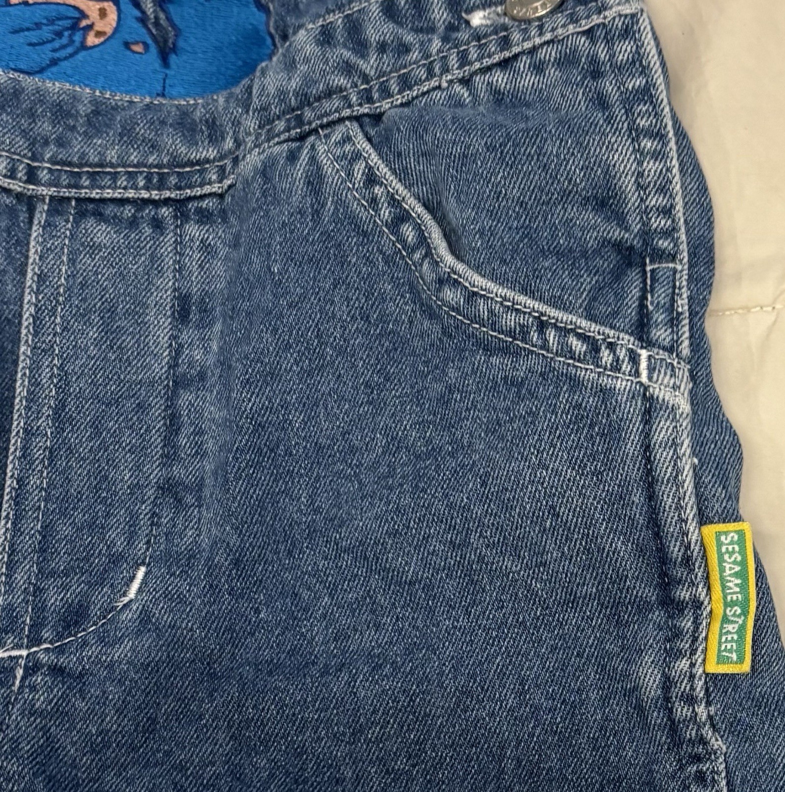 Vintage 90’s COOKIE MONSTER Sesame Street Denim Jean Overalls Embroidered 24M_1 Vintage 90’s COOKIE MONSTER Sesame Street Denim Jean Overalls Embroidered 24M