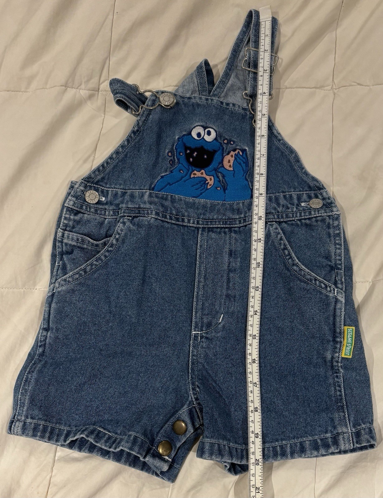 Vintage 90’s COOKIE MONSTER Sesame Street Denim Jean Overalls Embroidered 24M_5 Vintage 90’s COOKIE MONSTER Sesame Street Denim Jean Overalls Embroidered 24M