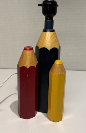 Wood Pencil Lamp 3 Primary Colored Retro Pop Art Vintage 1994 Taiwan Made Works