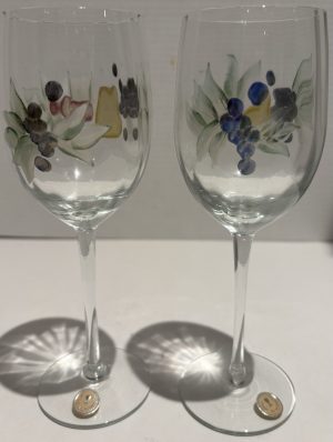 Vintage Pair Of Crystal Wine Glasses Hand-Painted Made in Romania New