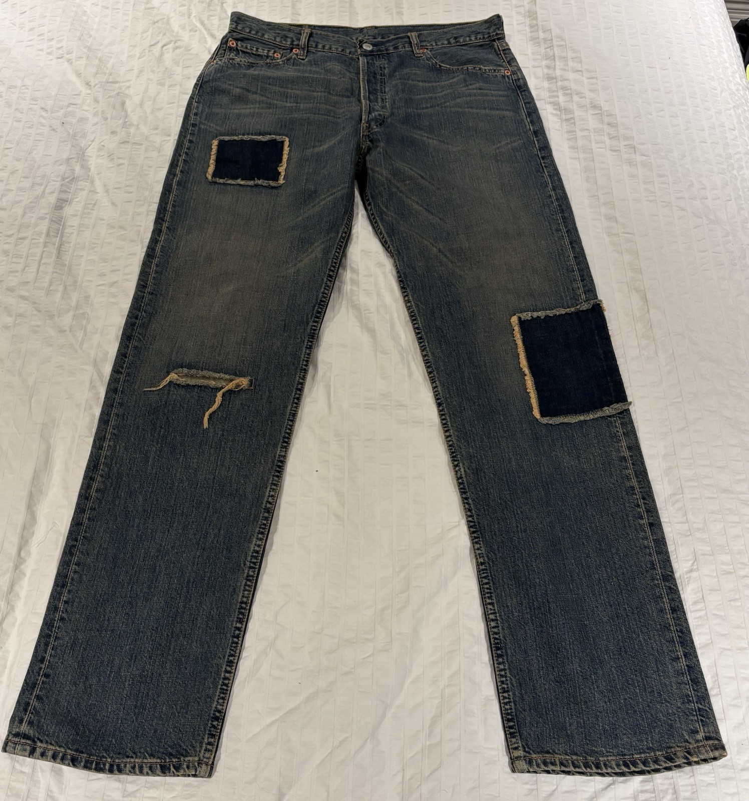 Vintage Levi’s 2002 Distressed Original 501 Red Tab Patchwork Jeans Size W36 L34_0 Vintage Levi’s 2002 Distressed Original 501 Red Tab Patchwork Jeans Size W36 L34