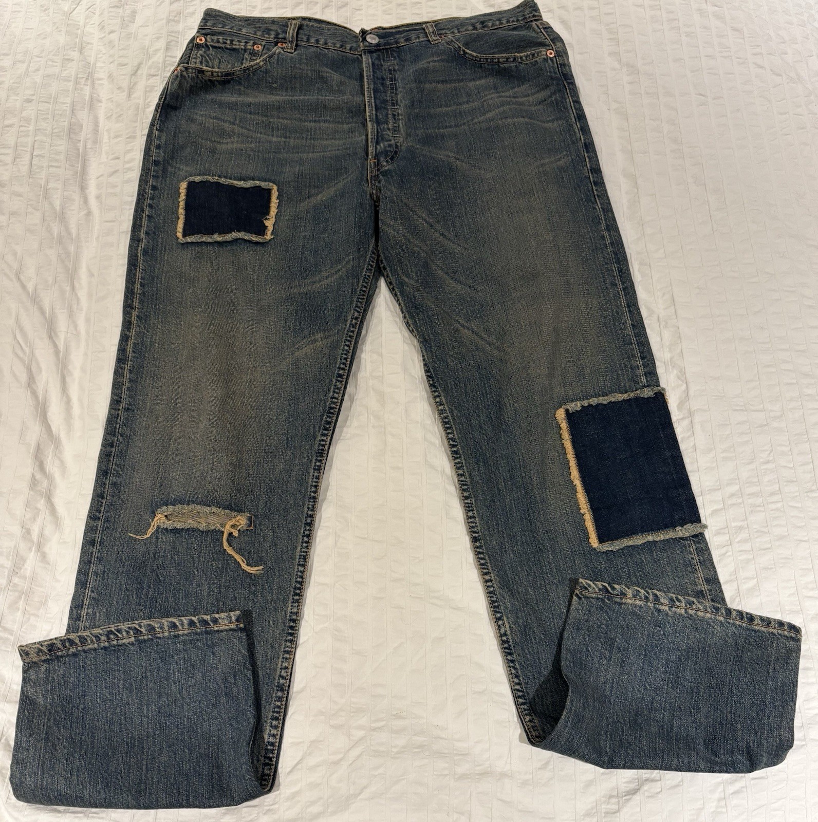 Vintage Levi’s 2002 Distressed Original 501 Red Tab Patchwork Jeans Size W36 L34_1 Vintage Levi’s 2002 Distressed Original 501 Red Tab Patchwork Jeans Size W36 L34