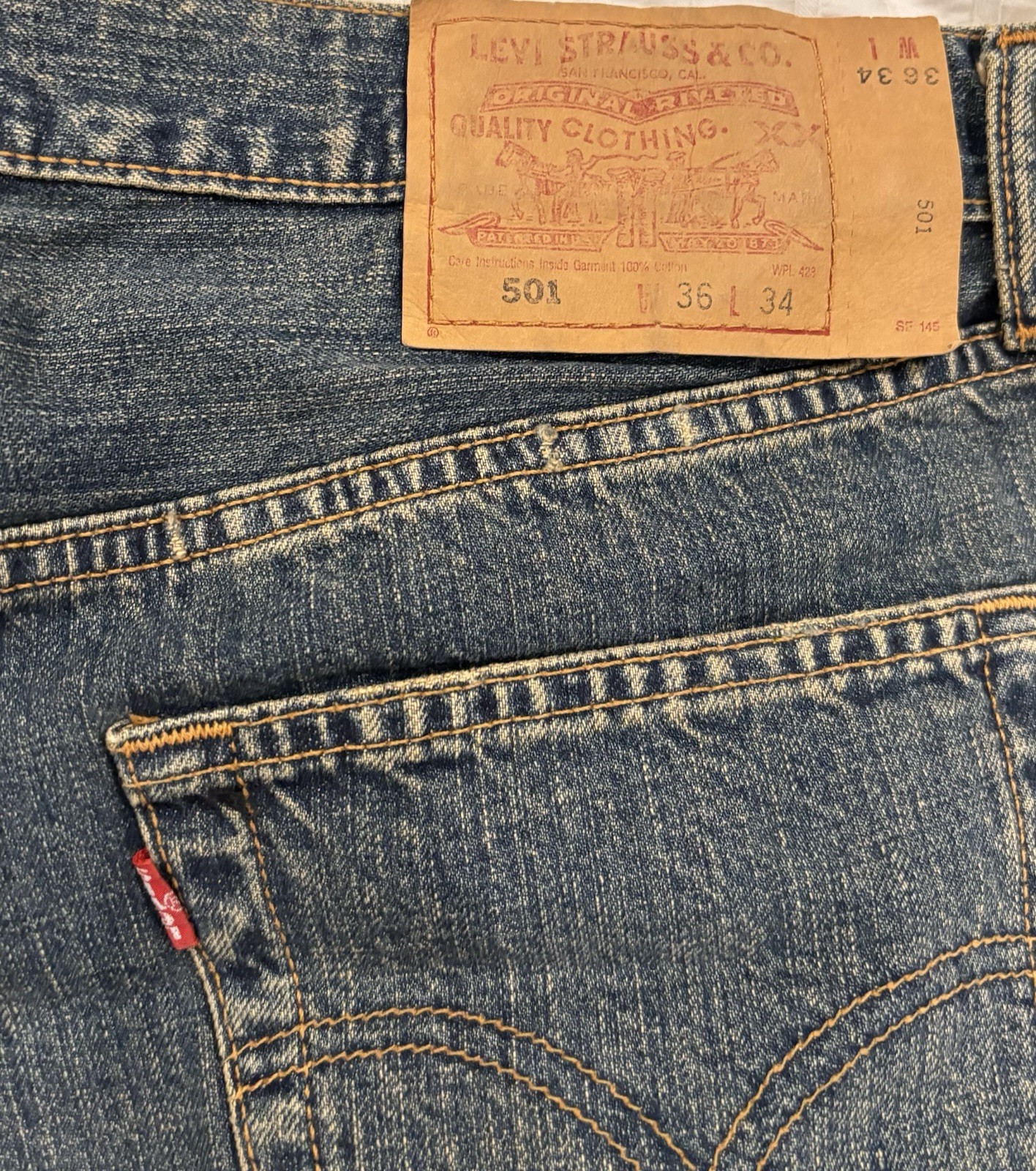 Vintage Levi’s 2002 Distressed Original 501 Red Tab Patchwork Jeans Size W36 L34_7 Vintage Levi’s 2002 Distressed Original 501 Red Tab Patchwork Jeans Size W36 L34