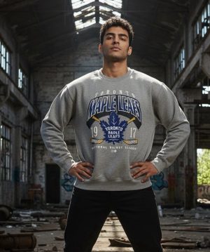 Vintage Toronto Maple Leafs '47 Brand Pullover Crew Sweatshirt Fleece Lined SZ L