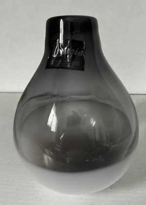 Italian Mouth Blown Gradient Charcoal Grey & White Vase 7” Made In Italy